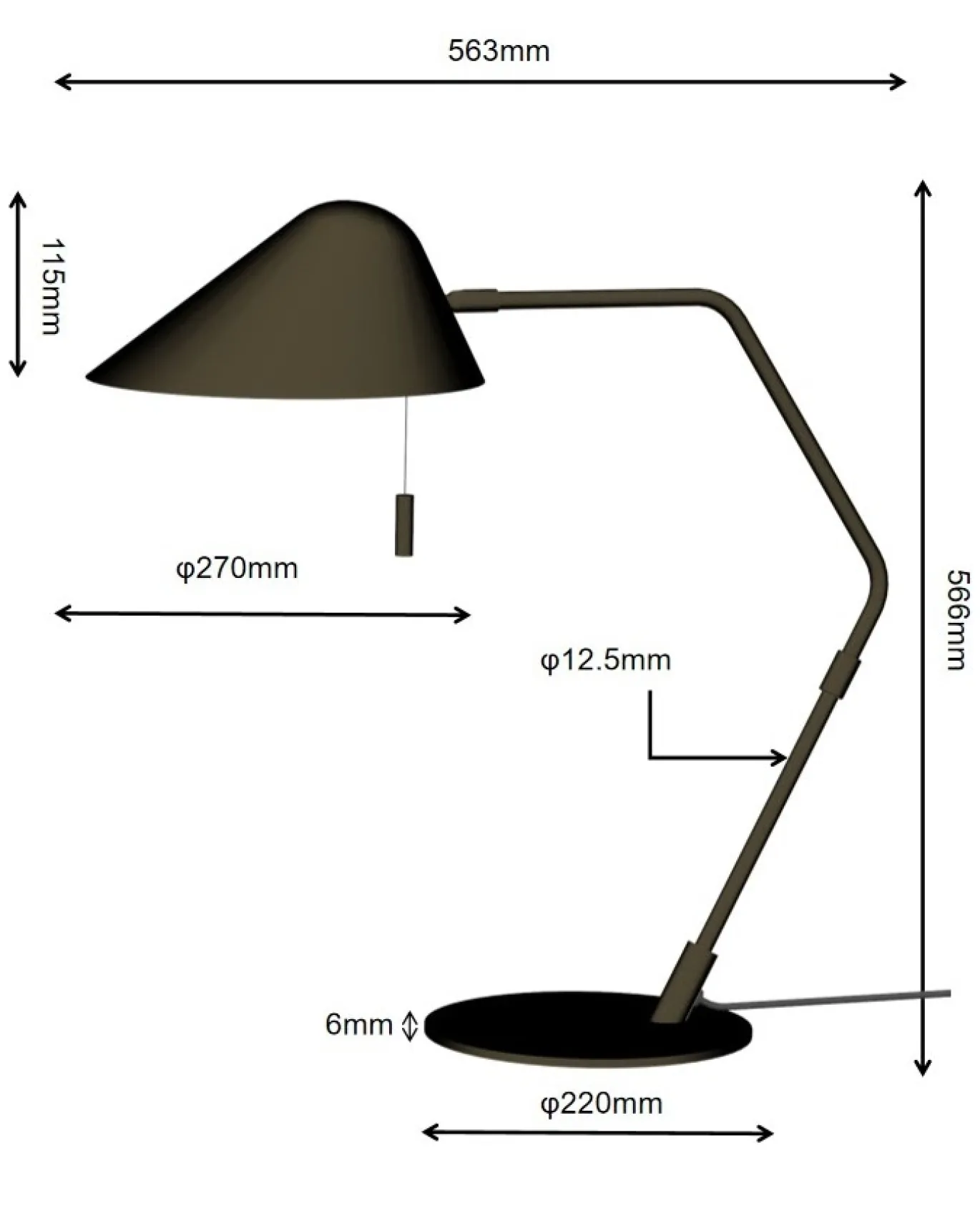 Tafellamp Lotte Anodic Bruin Trekschakelaar 57cm - Giga Meubel
