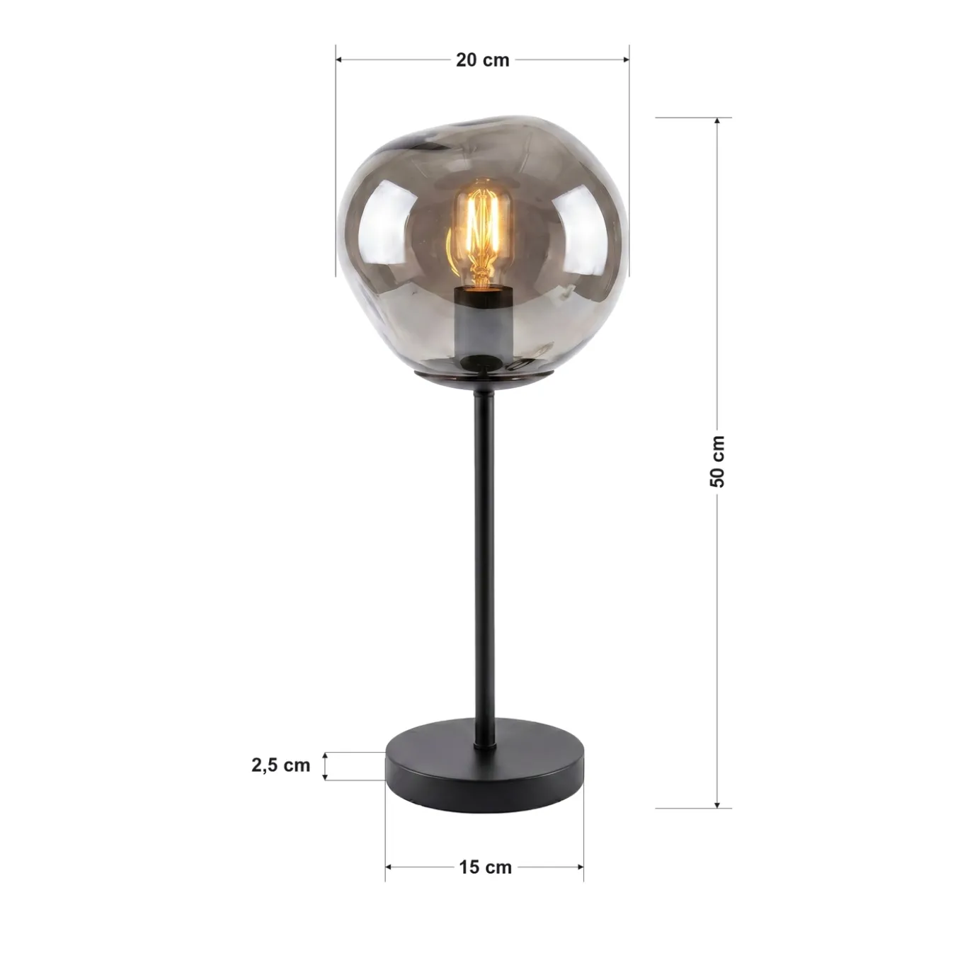 Tafellamp Mats 1-Lichts Smoke Glas - Giga Meubel