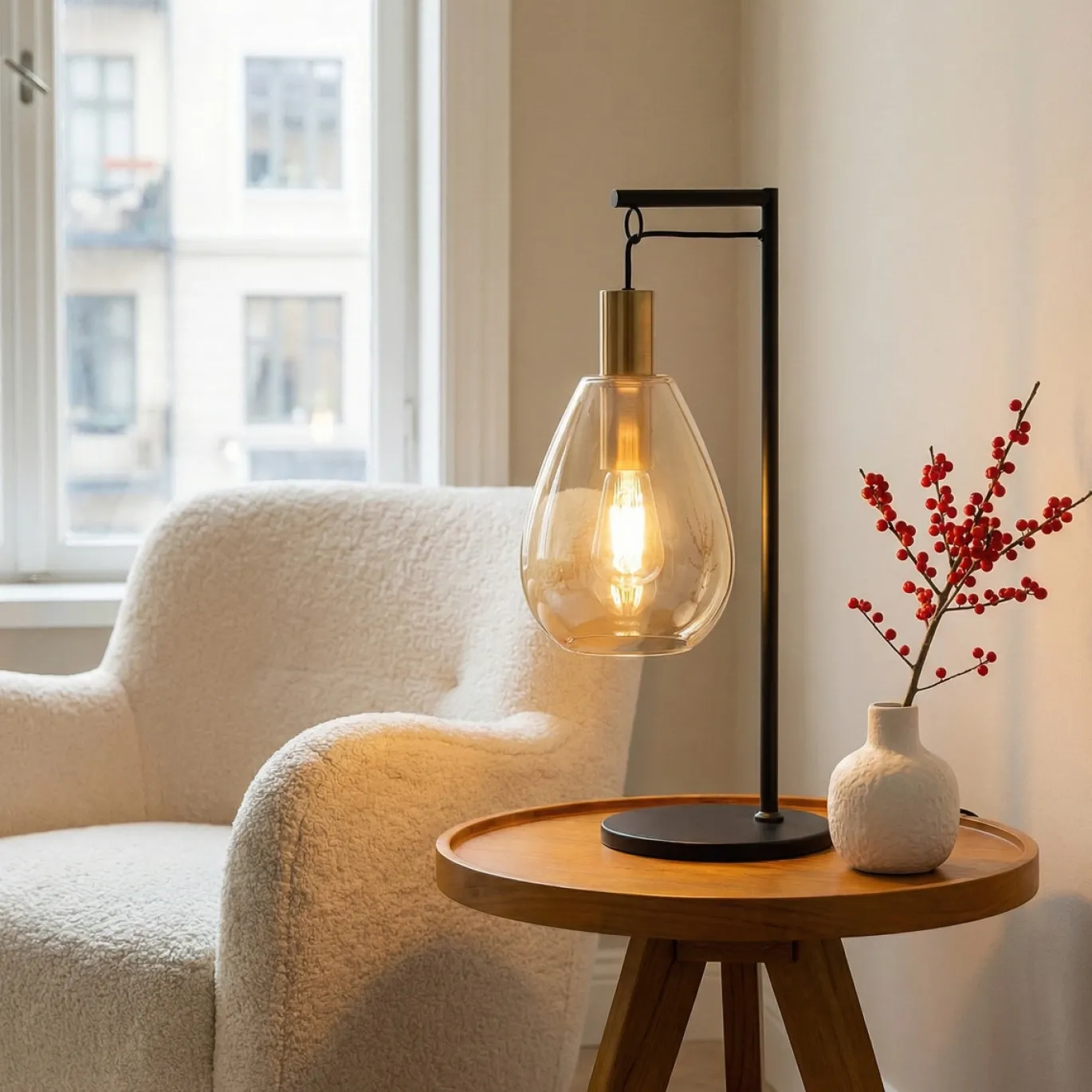Tafellamp Maud 1-Lichts Amber Glas - Giga Meubel
