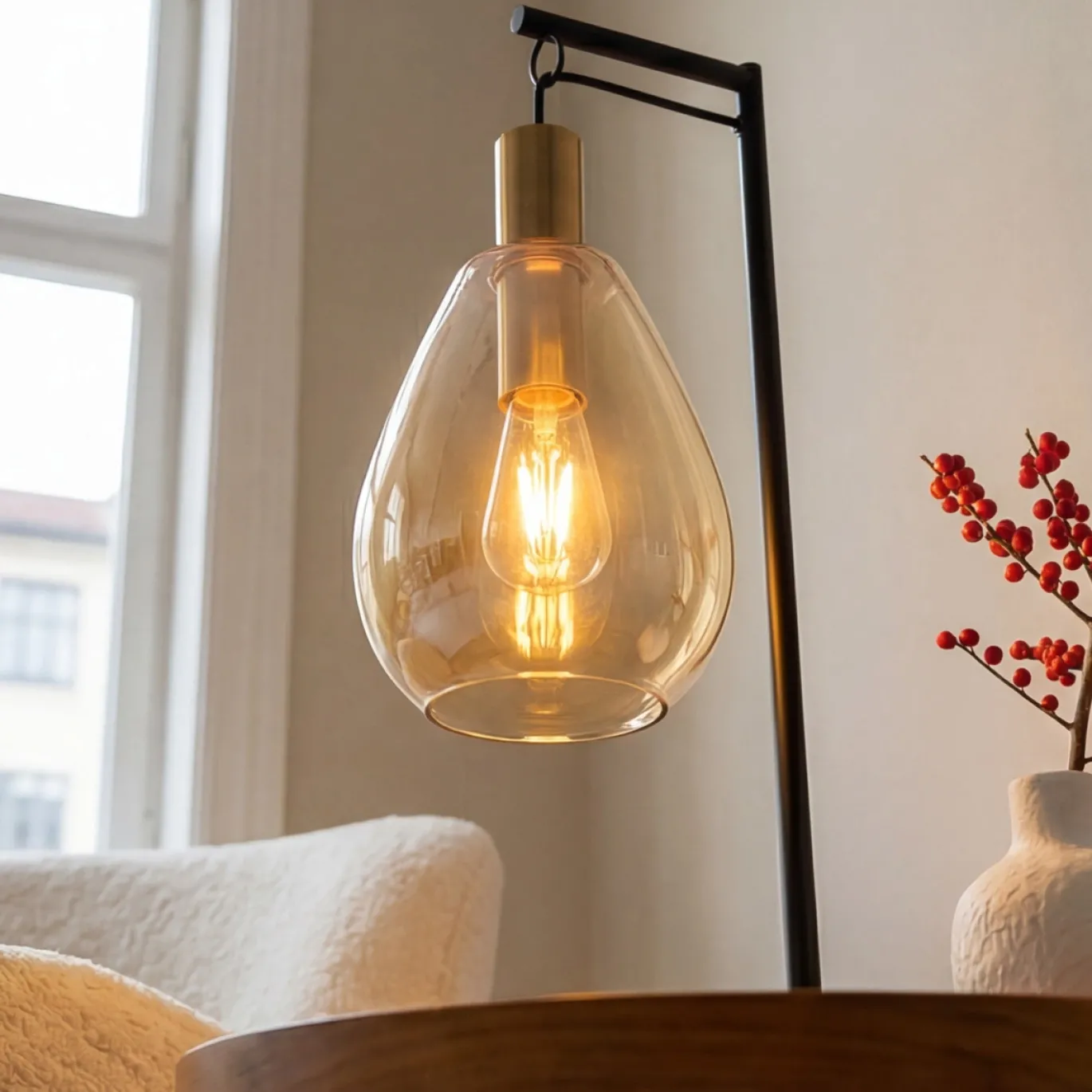 Tafellamp Maud 1-Lichts Amber Glas - Giga Meubel