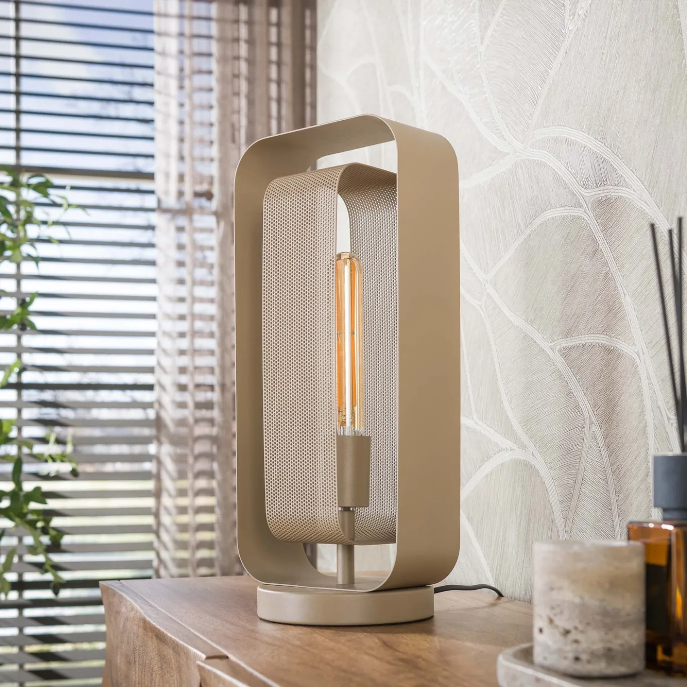 Tafellamp Mesh Rotate 1-Lichts Beige - Giga Meubel