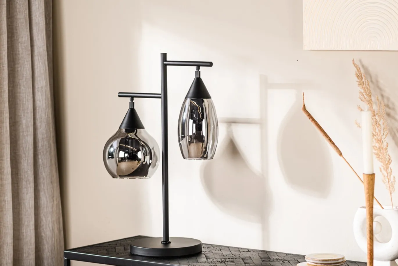 Tafellamp Pleun 2-Lichts Smoke Glas - Giga Meubel
