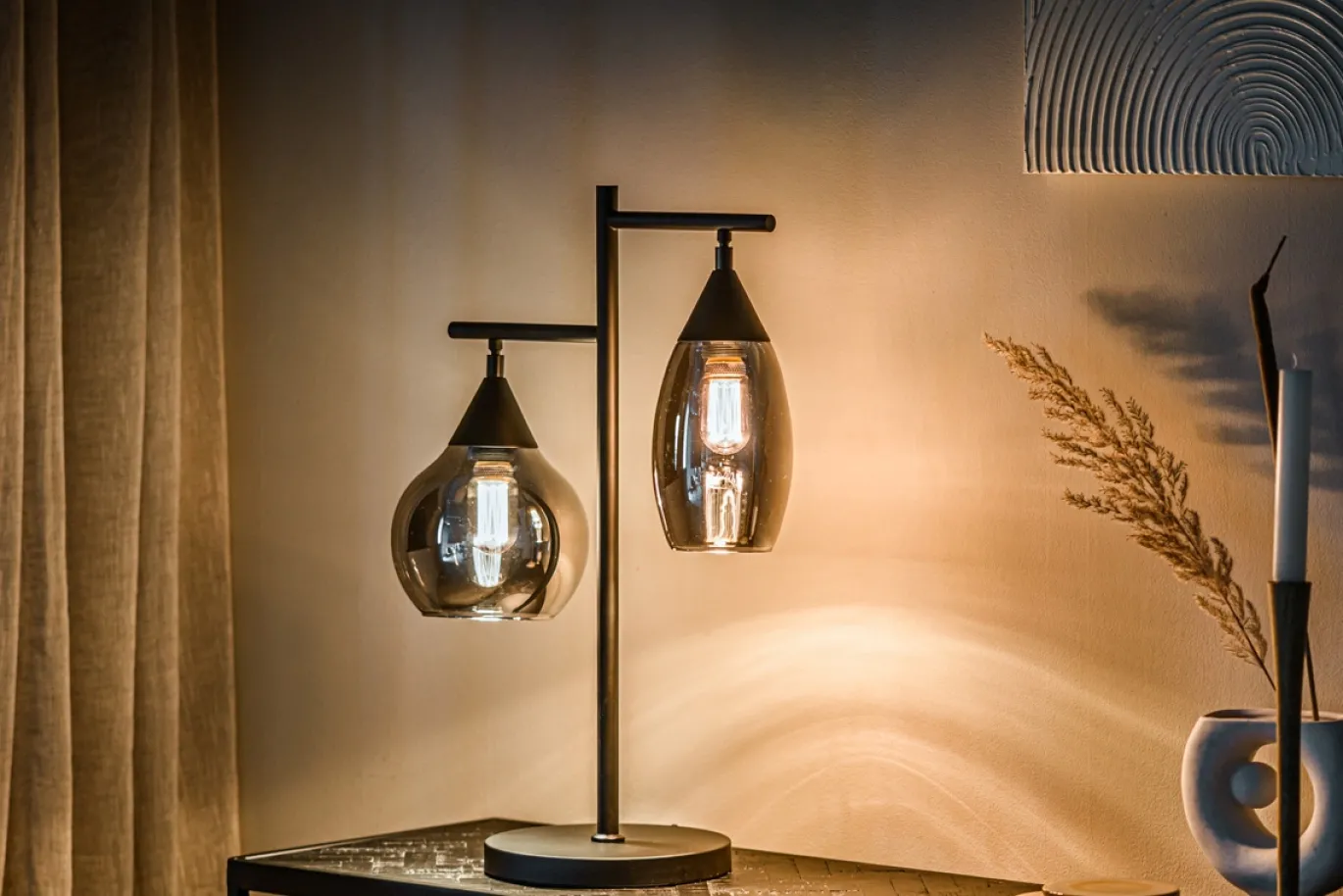 Tafellamp Pleun 2-Lichts Smoke Glas - Giga Meubel