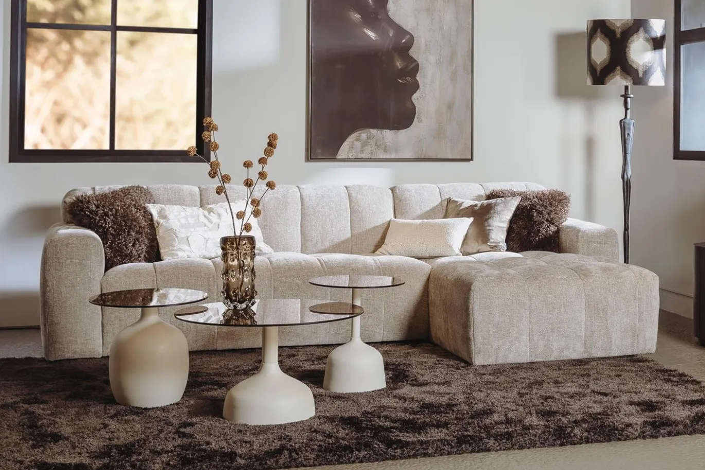 Tower Living Bank Austin 2,5-zits-al + Chaise R Haga 30 Beige