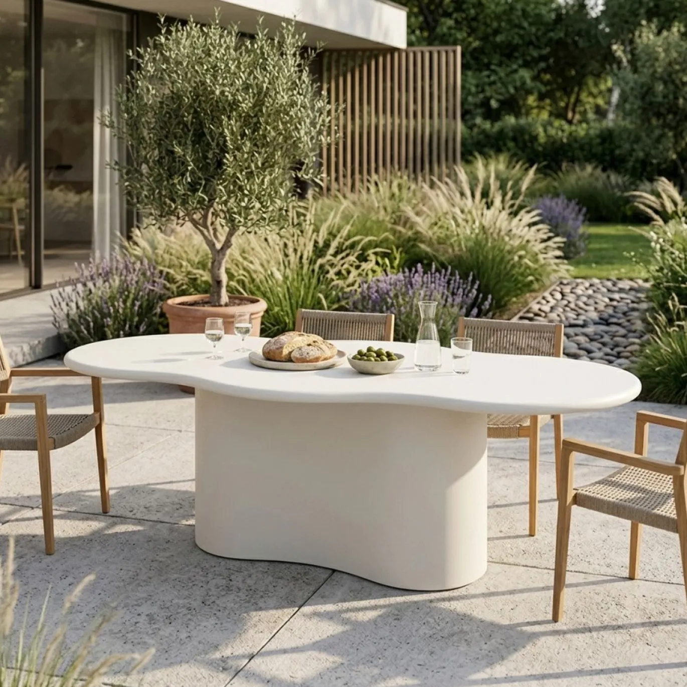 Tuintafel Jessie Organisch Off-White 220cm - Giga Meubel