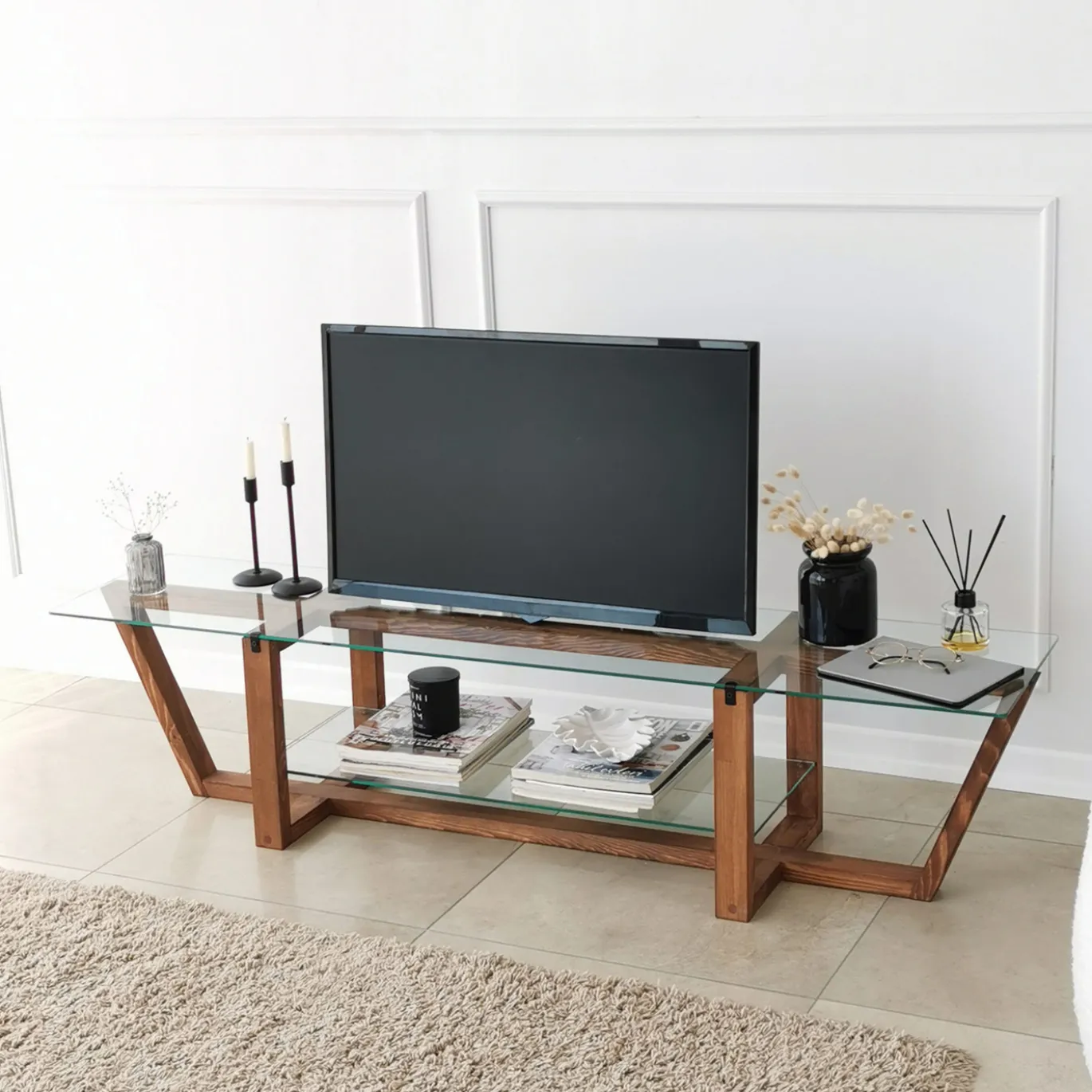 Tv-meubel Amalfi Glas/Walnoot 160cm