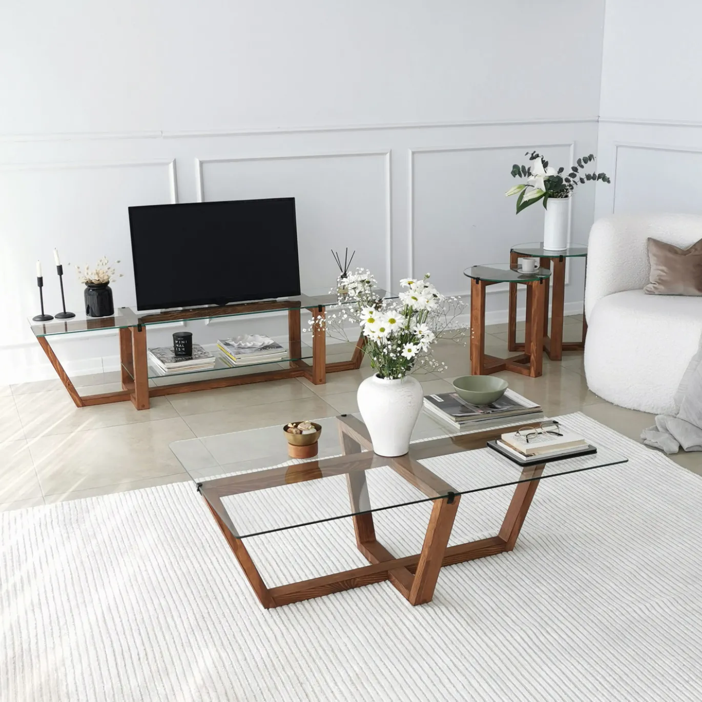 Tv-meubel Amalfi Glas/Walnoot 160cm