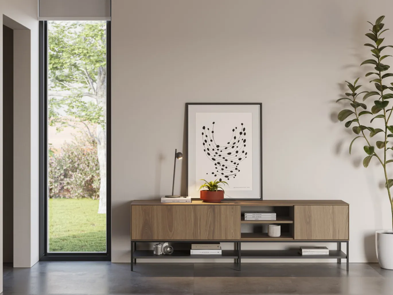 Tv-meubel Amira 2d2v 180cm Eiken-ud/zwart - Giga Meubel