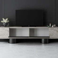 Tv-meubel Bohem Travertinlook/Zwart 180cm