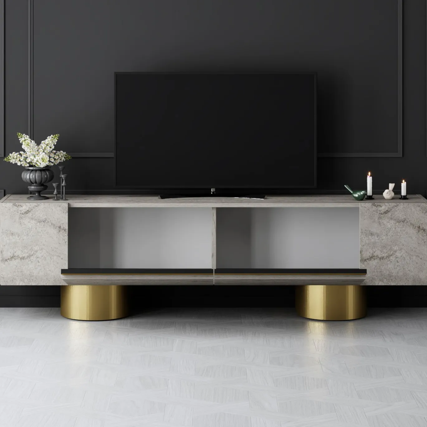 Tv-meubel Bohem Travertinlook/Goud 180cm