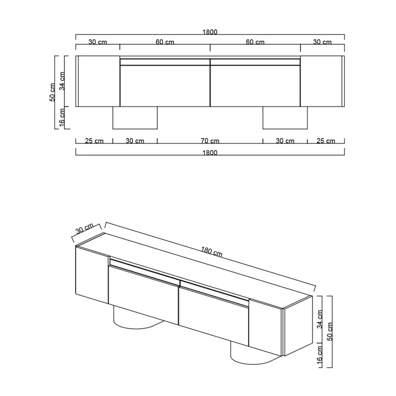 Tv-meubel Bohem Travertinlook/Goud 180cm
