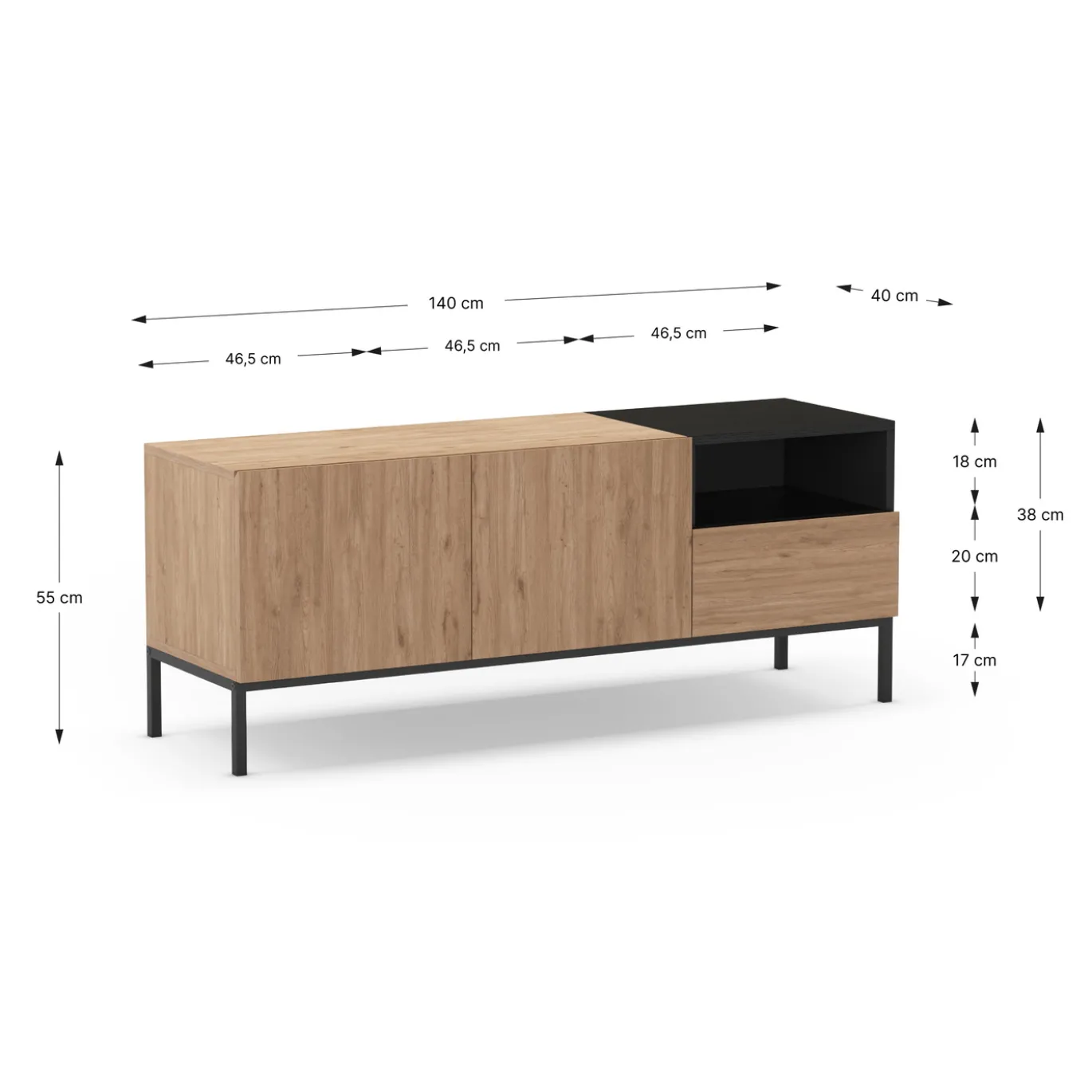 Tv-meubel Cailin 2d1dr1h 140cm Naturel/zwart - Giga Meubel