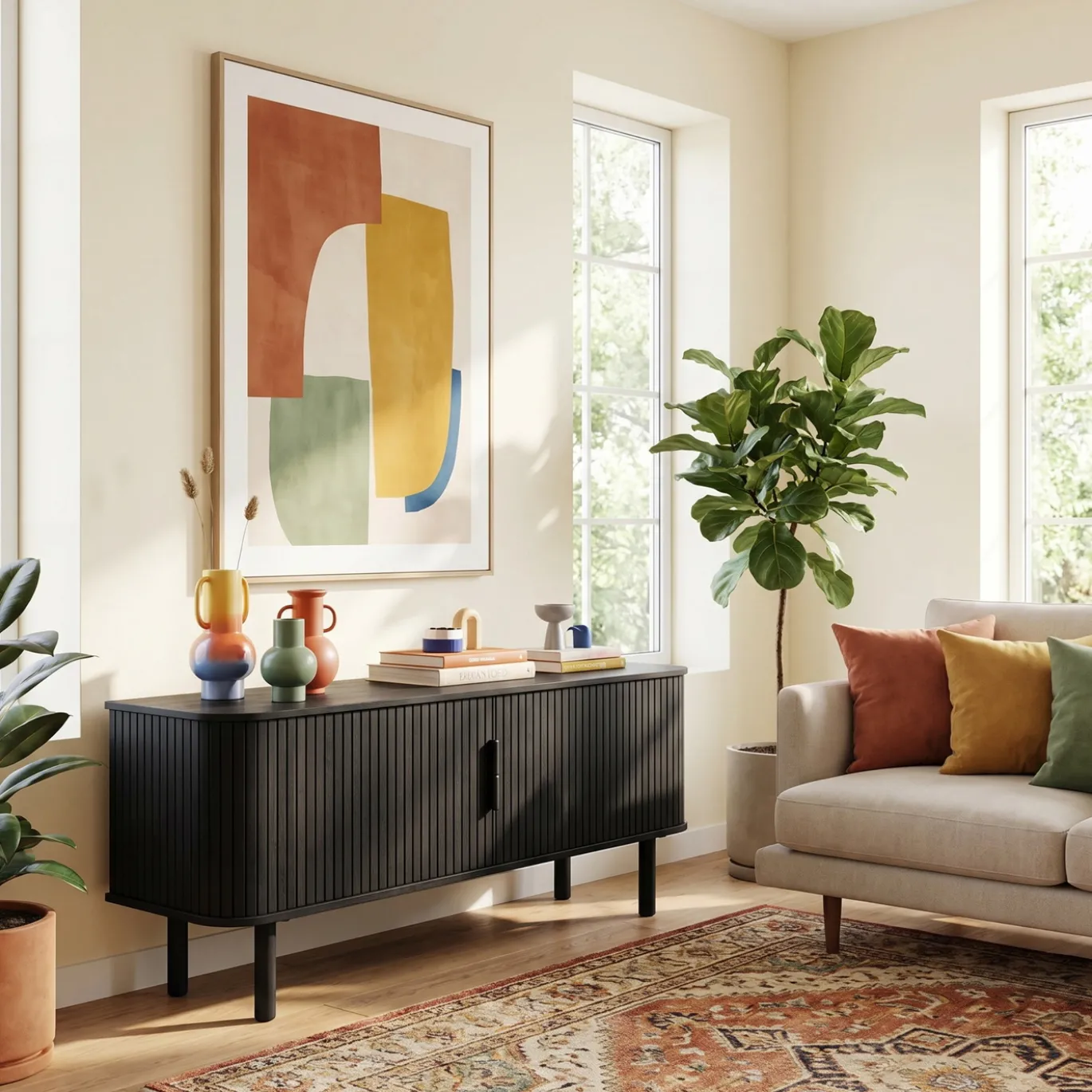 Tv-meubel Cavo Zwart Eiken 160cm - Giga Living