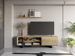 Tv-meubel Cequoia 1d4s Eiken/silky Zwart - Giga Meubel