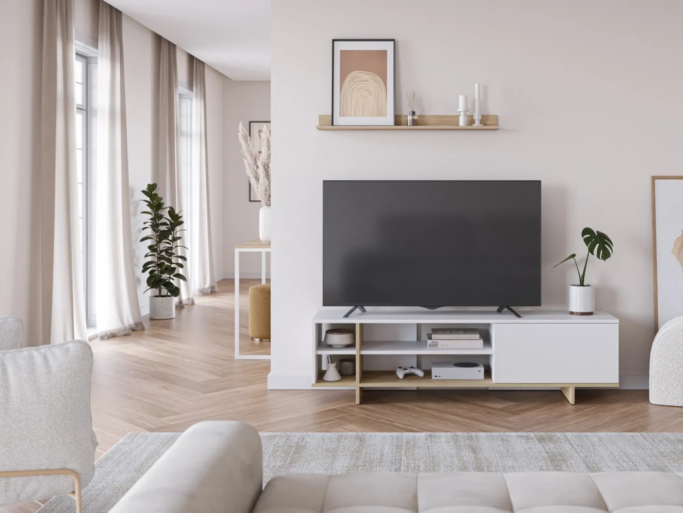 Tv-meubel Cequoia 1d4s Wit/eiken - Giga Meubel