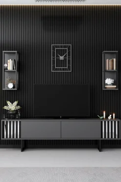 Tv-meubel Chrome Line Antraciet met Wandschappen