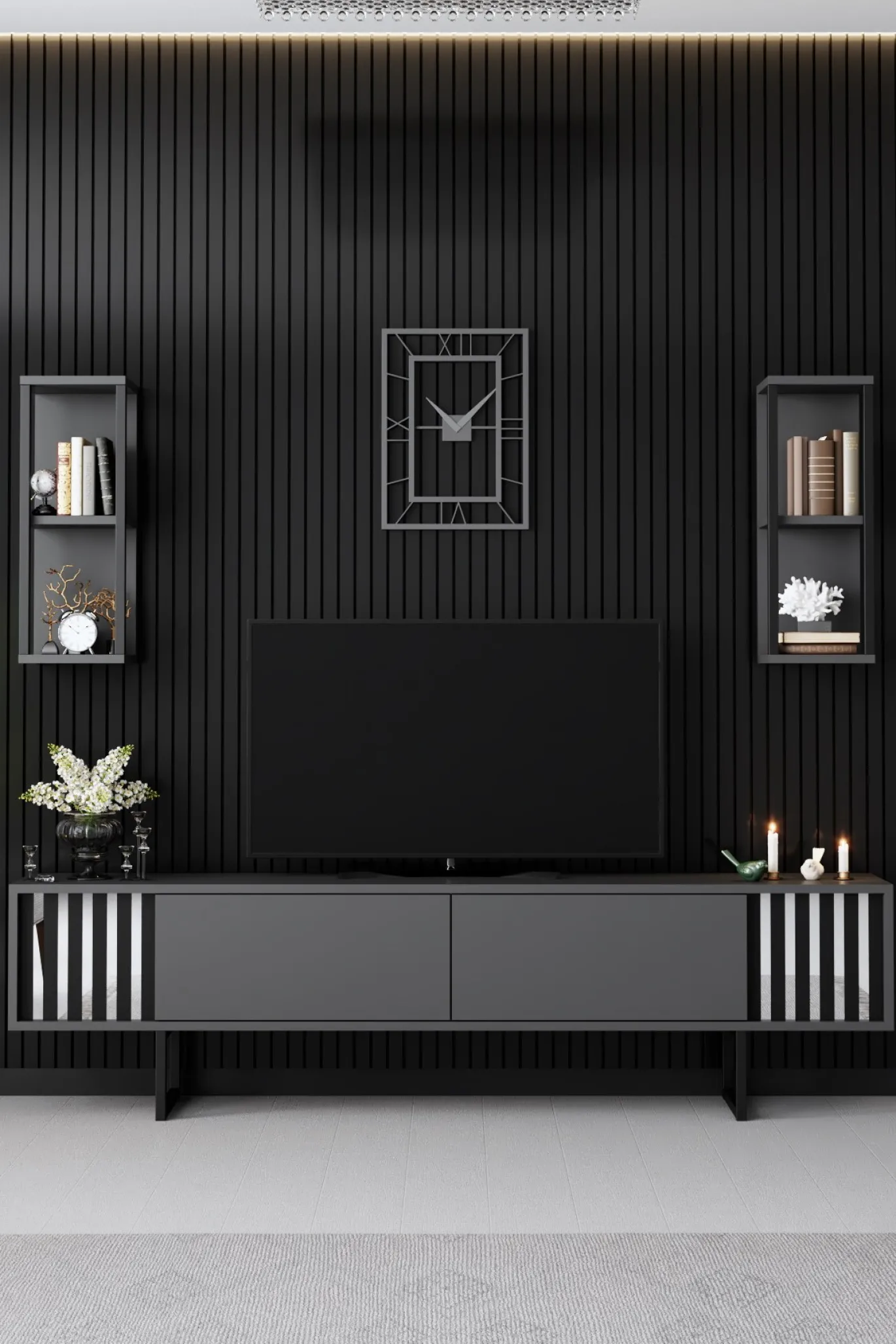 Tv-meubel Chrome Line Antraciet met Wandschappen