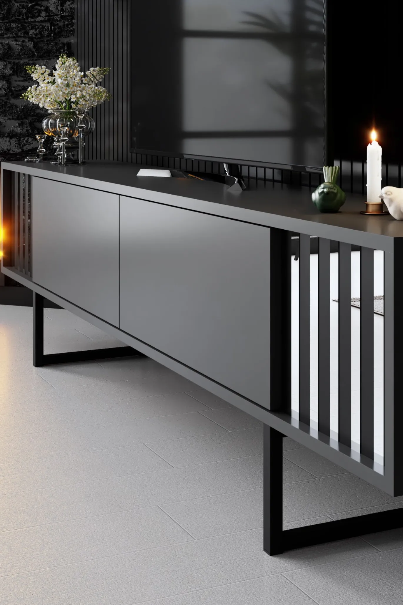 Tv-meubel Chrome Line Antraciet met Wandschappen