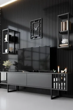 Tv-meubel Chrome Line Antraciet met Wandschappen