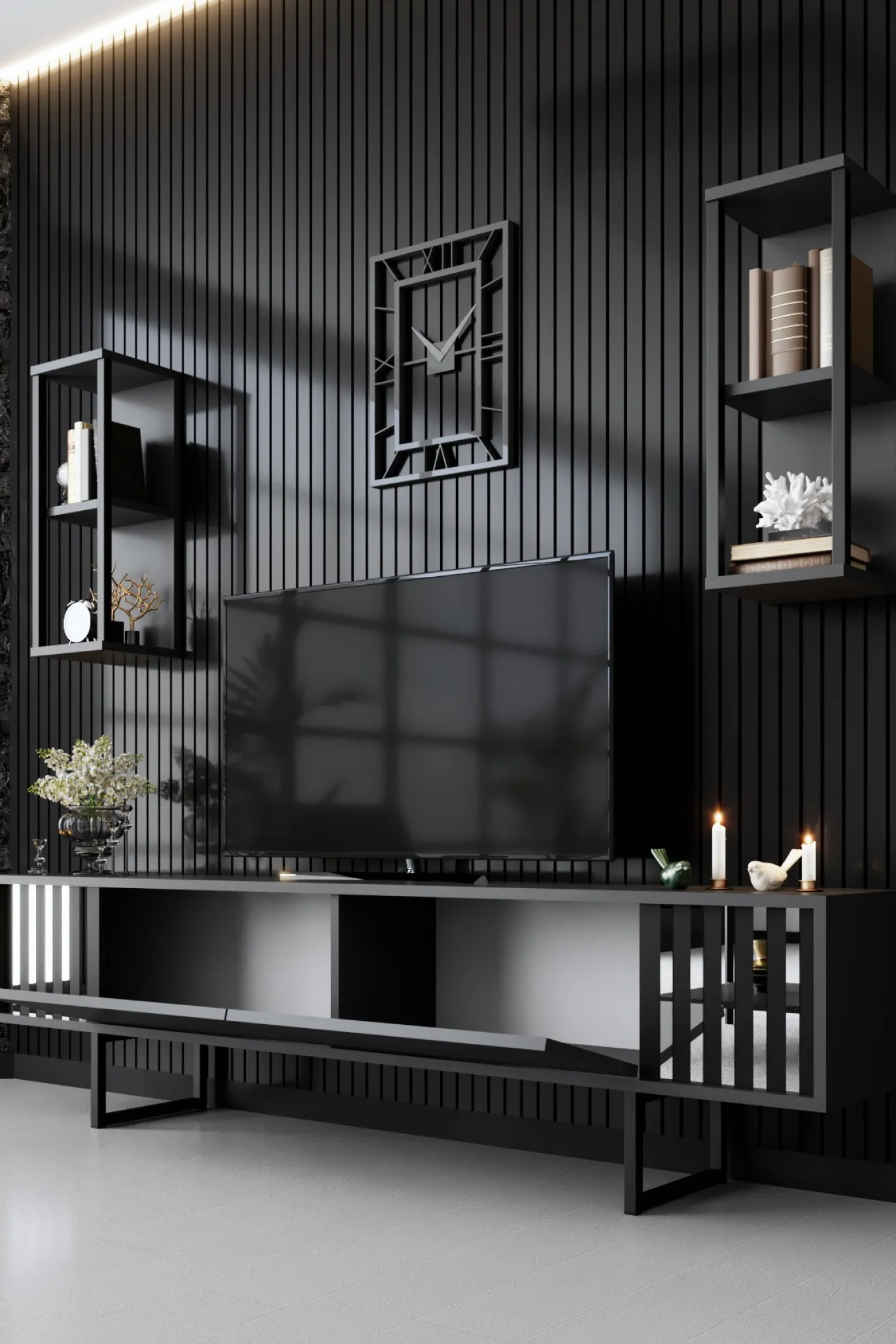 Tv-meubel Chrome Line Antraciet met Wandschappen