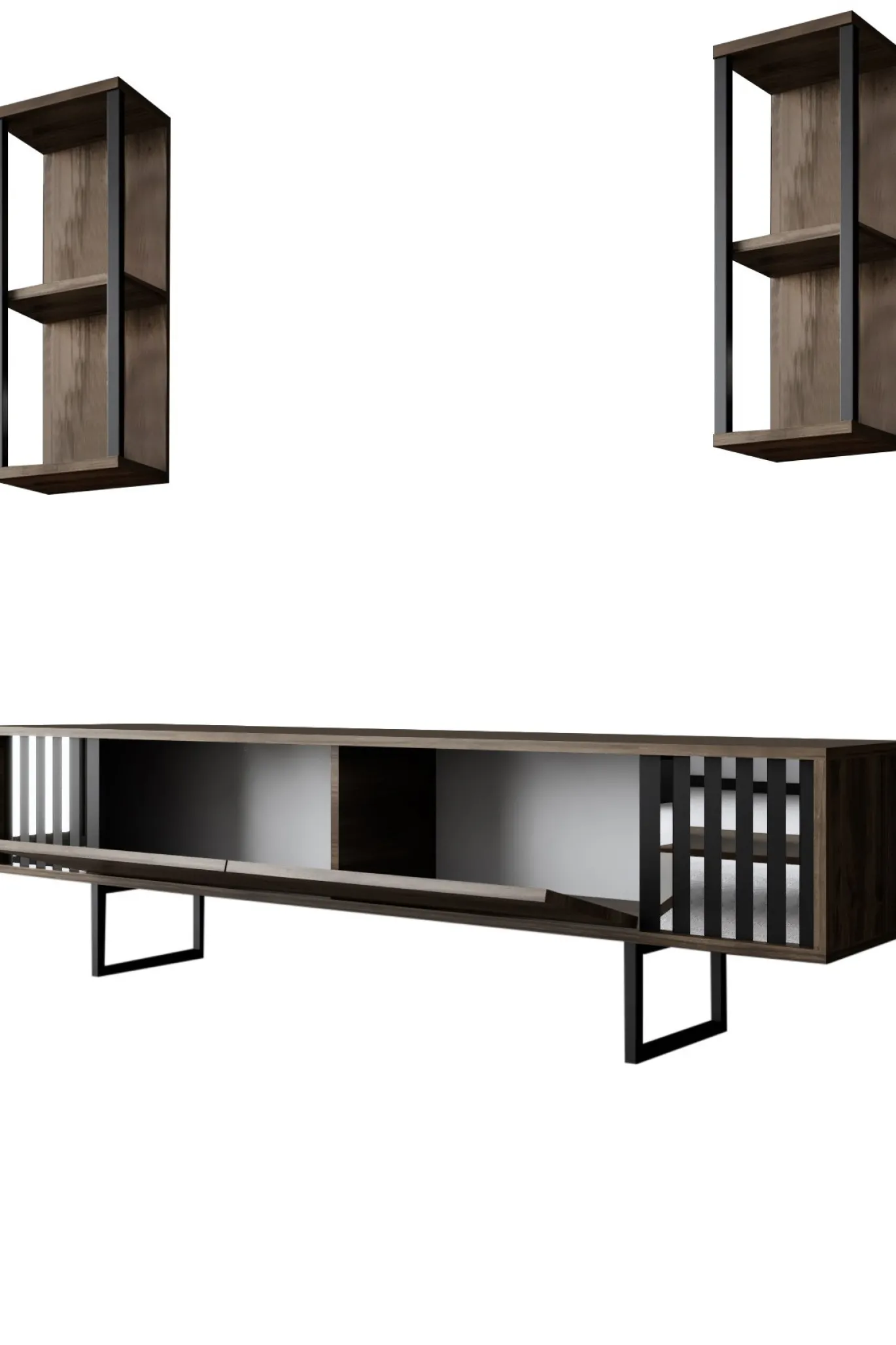 Tv-meubel Chrome Line Walnoot met Wandschappen
