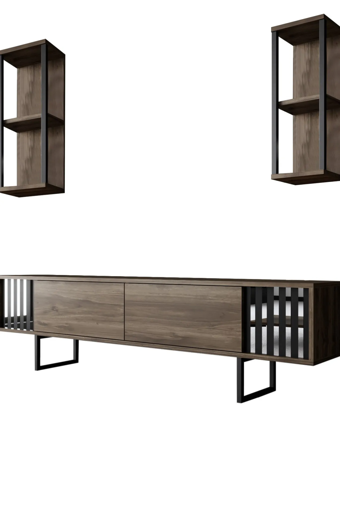 Tv-meubel Chrome Line Walnoot met Wandschappen