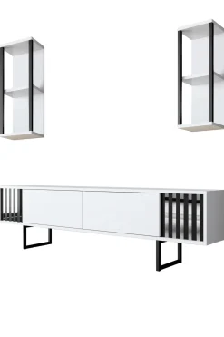 Tv-meubel Chrome Line Wit met Wandschappen
