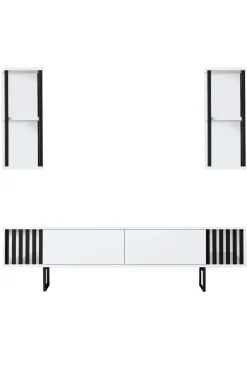 Tv-meubel Chrome Line Wit met Wandschappen