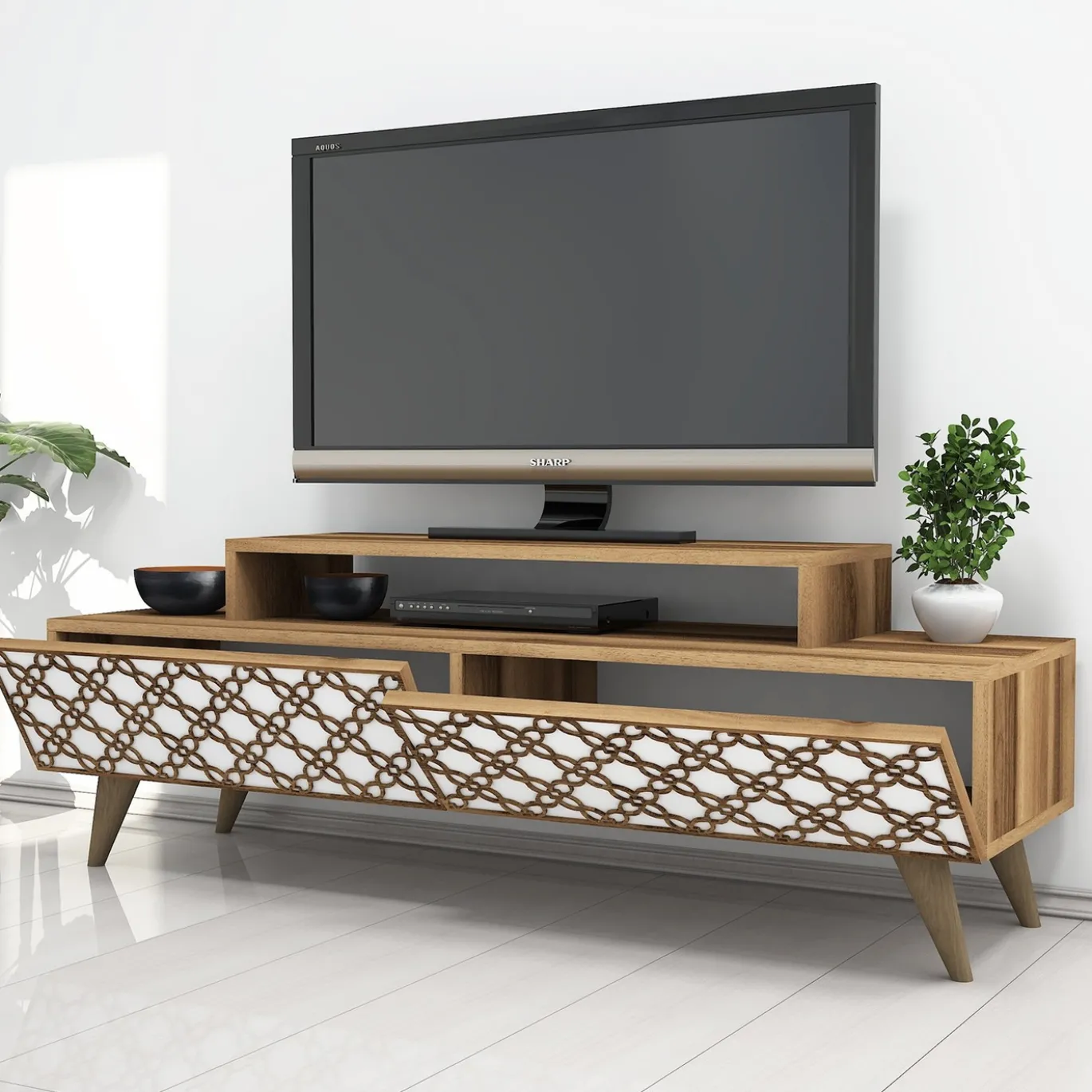 Tv-meubel City Walnoot/Wit 140cm