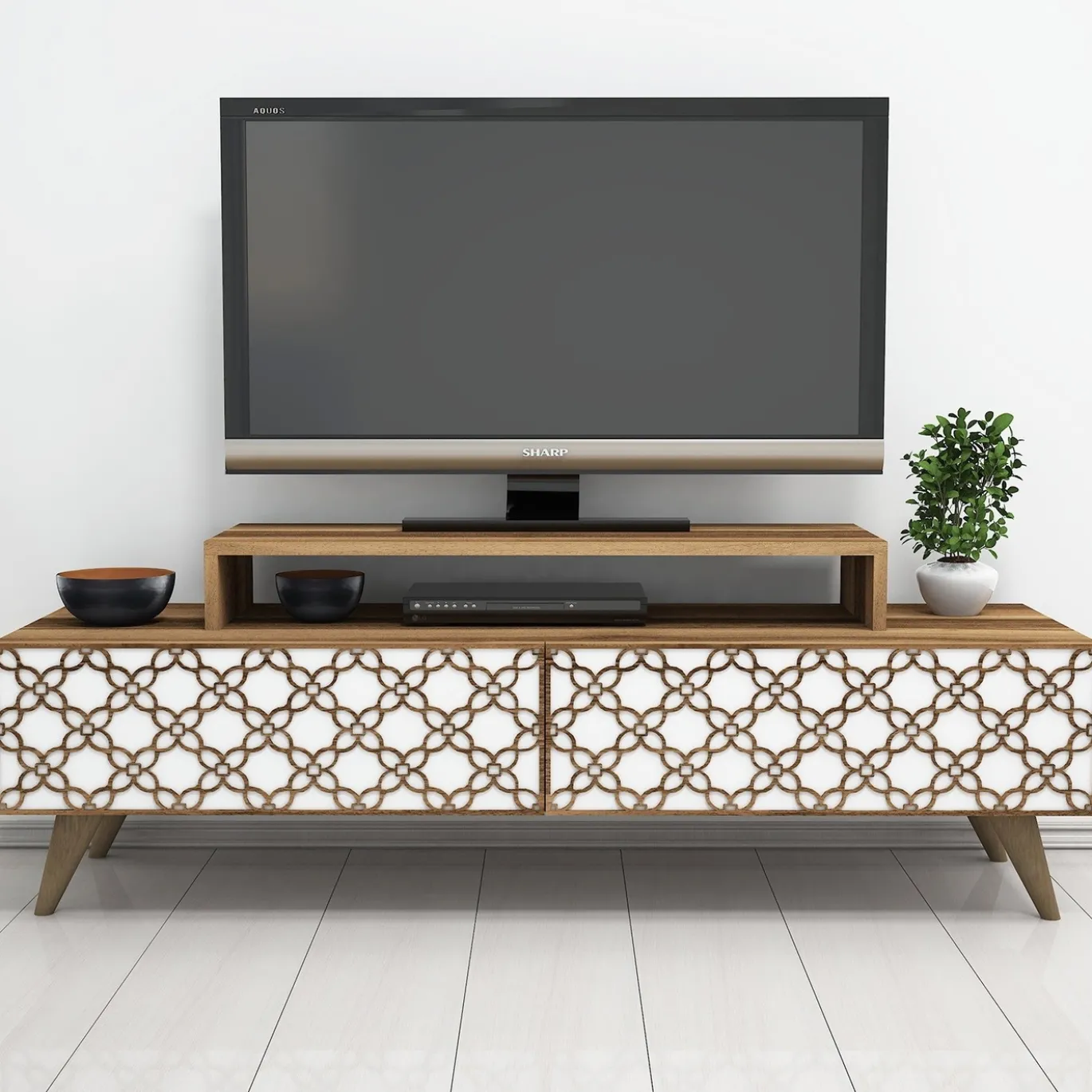 Tv-meubel City Walnoot/Wit 140cm