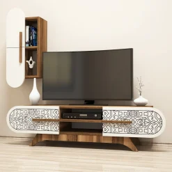 Tv-meubel Defne Walnoot/Crème met Wandschap