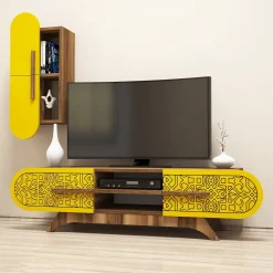 Tv-meubel Defne Walnoot/Geel met Wandschap