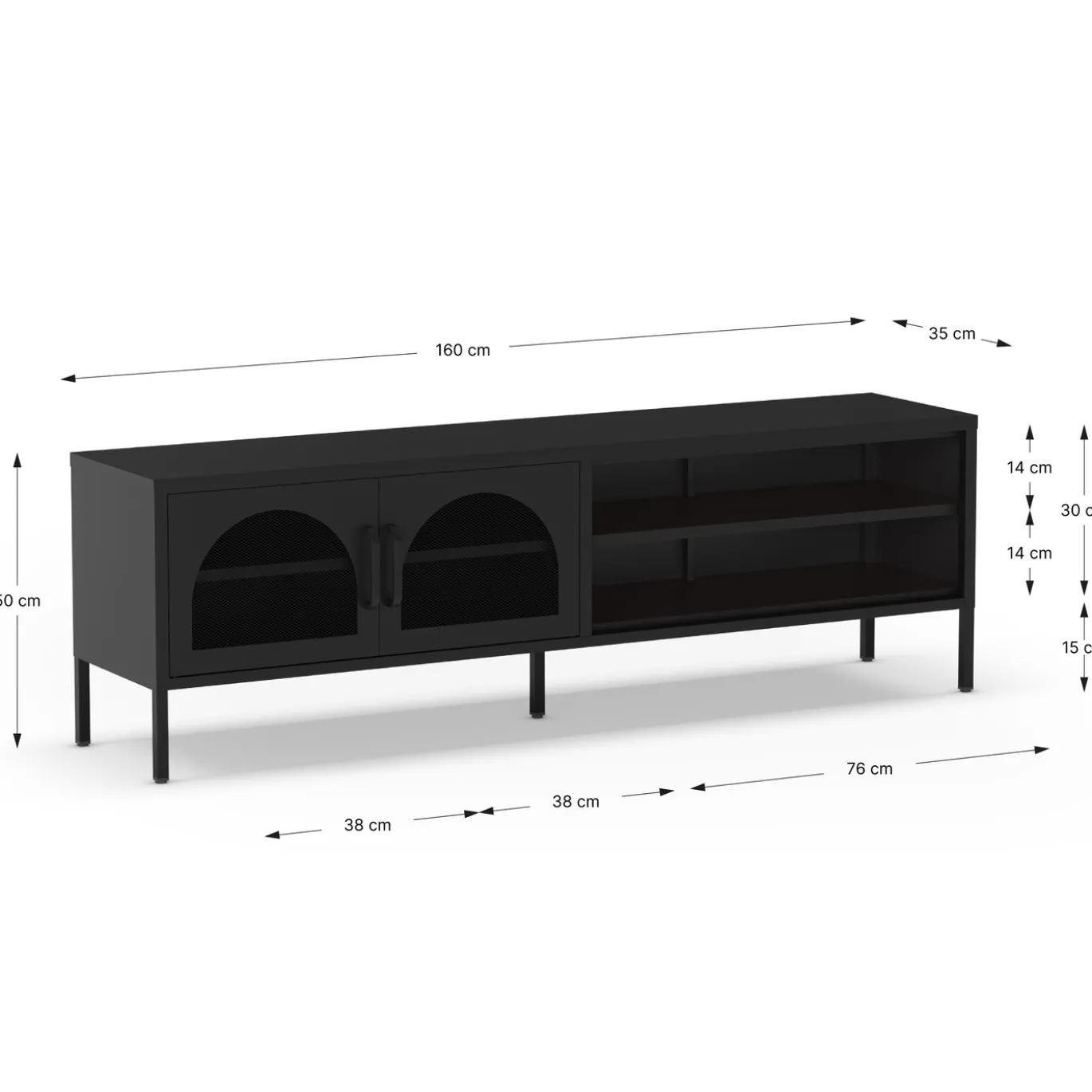 Tv-meubel Diora 2d2v 160cm Zwart - Giga Meubel