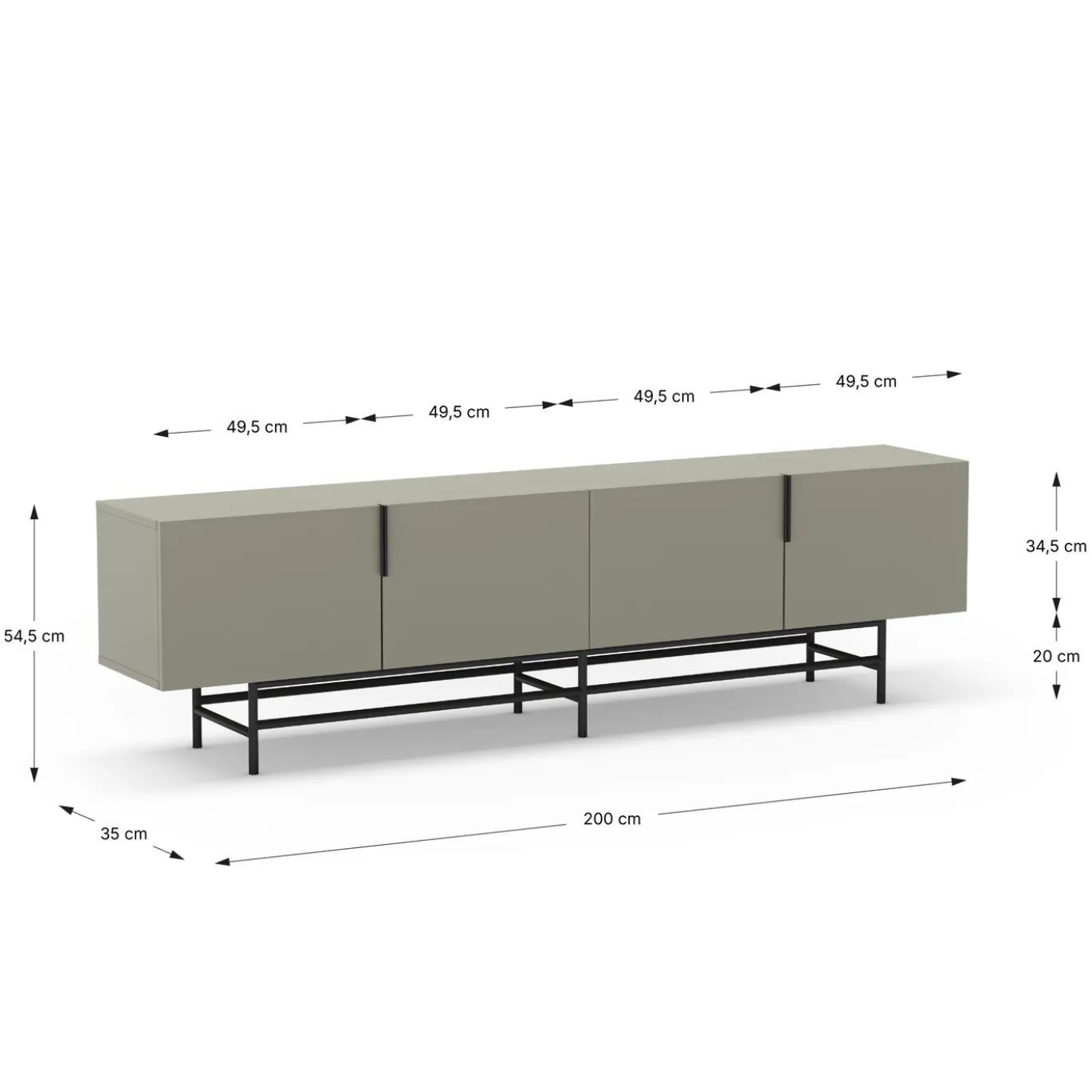 Tv-meubel Eldia 4d 200cm Groen met Metaal - Giga Meubel