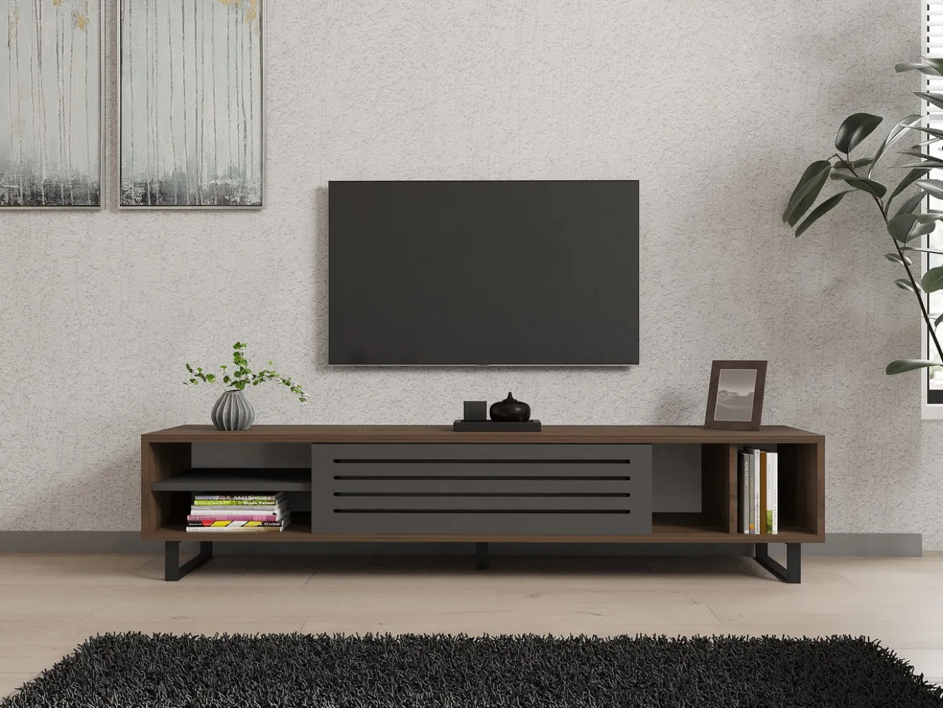 Tv-meubel Eray Walnoot/Antraciet 160cm