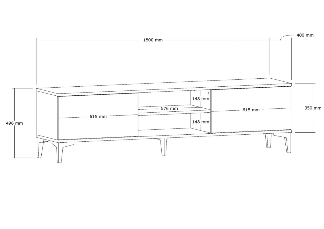 Tv-meubel Erem Walnoot/Zwart 180cm