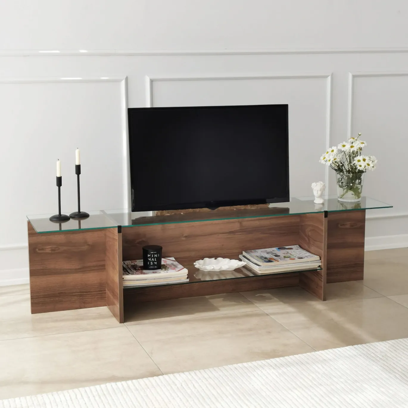 Tv-meubel Escape Walnoot/Glas 158cm