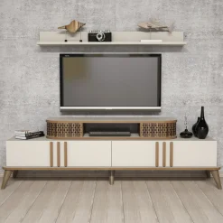 Tv-meubel Eylul Crème met Wandplank