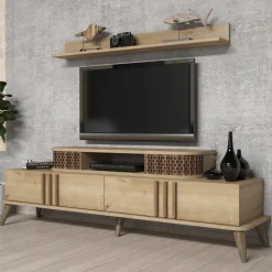 Tv-meubel Eylul Naturel met Wandplank