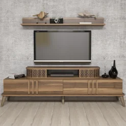 Tv-meubel Eylul Walnoot met Wandplank