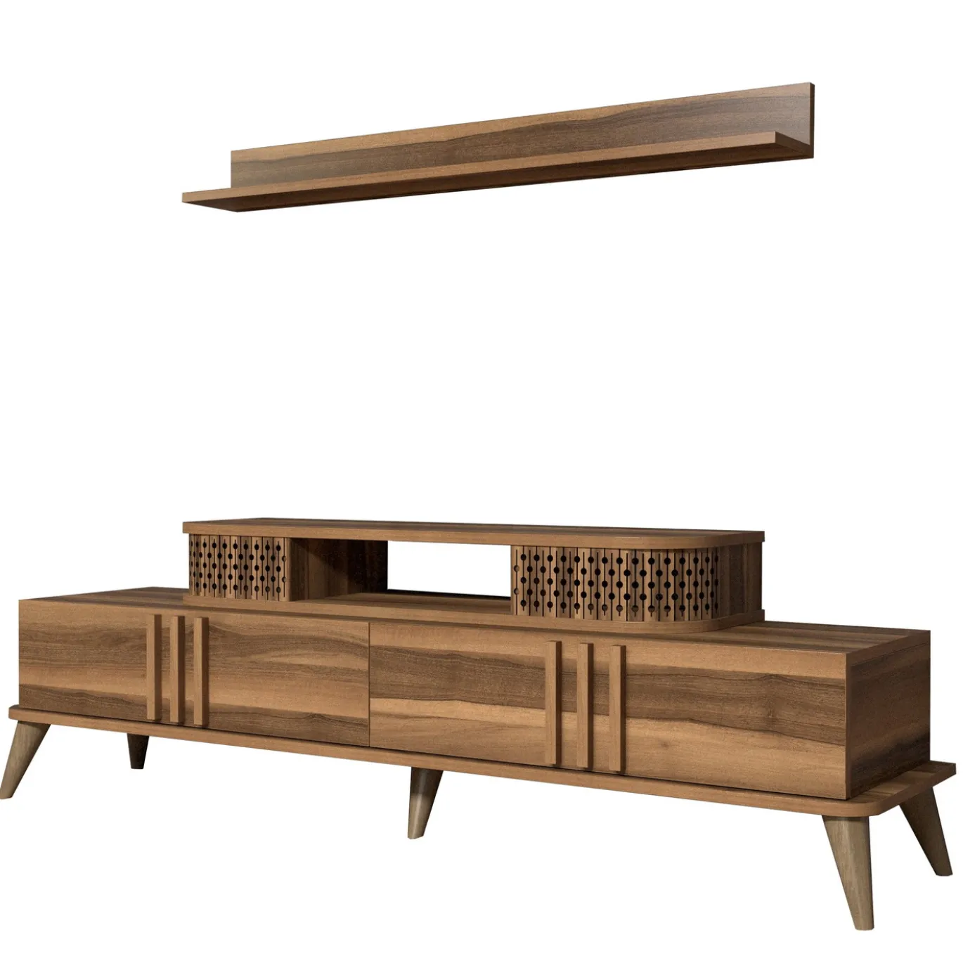 Tv-meubel Eylul Walnoot met Wandplank