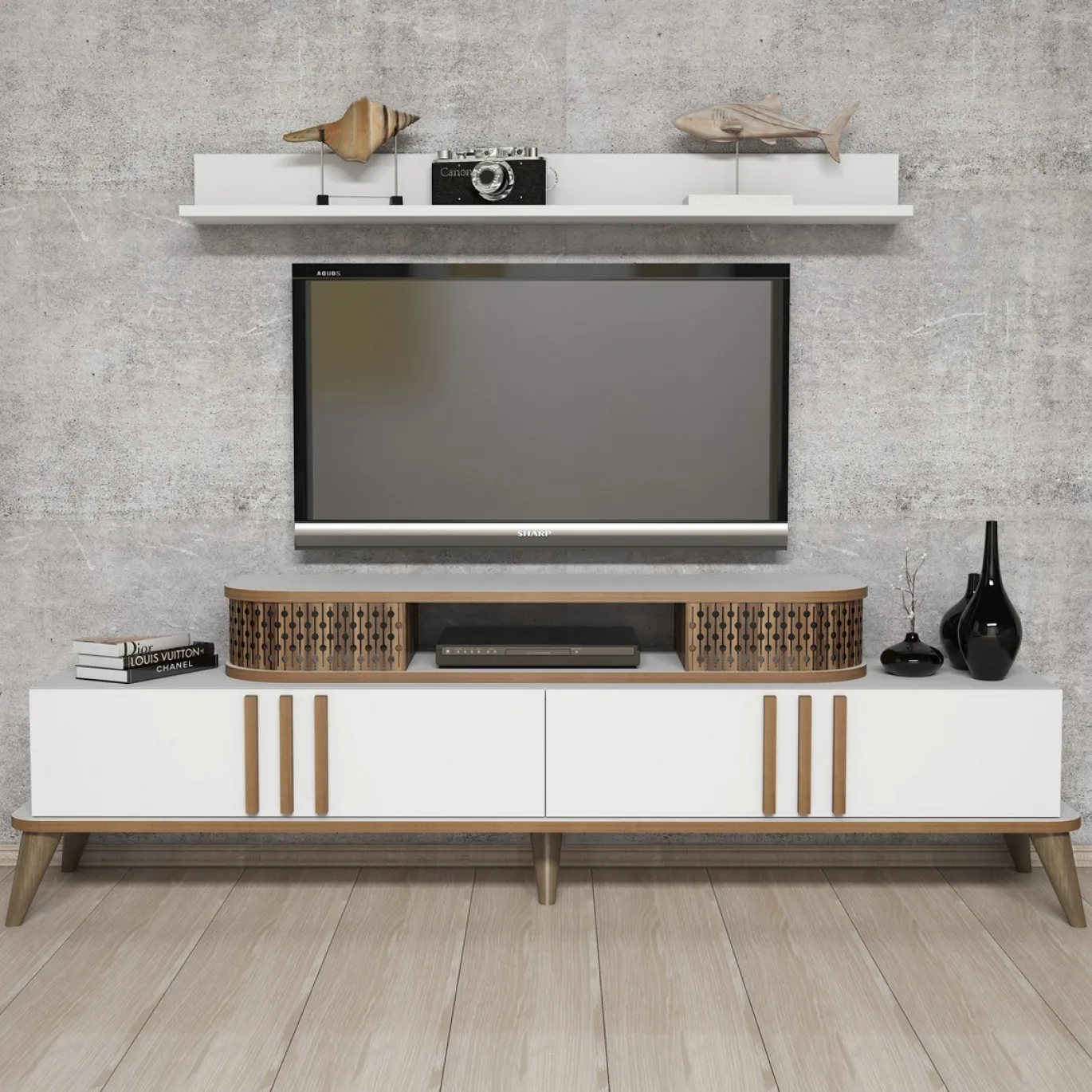 Tv-meubel Eylul Wit met Wandplank