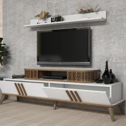 Tv-meubel Eylul Wit met Wandplank
