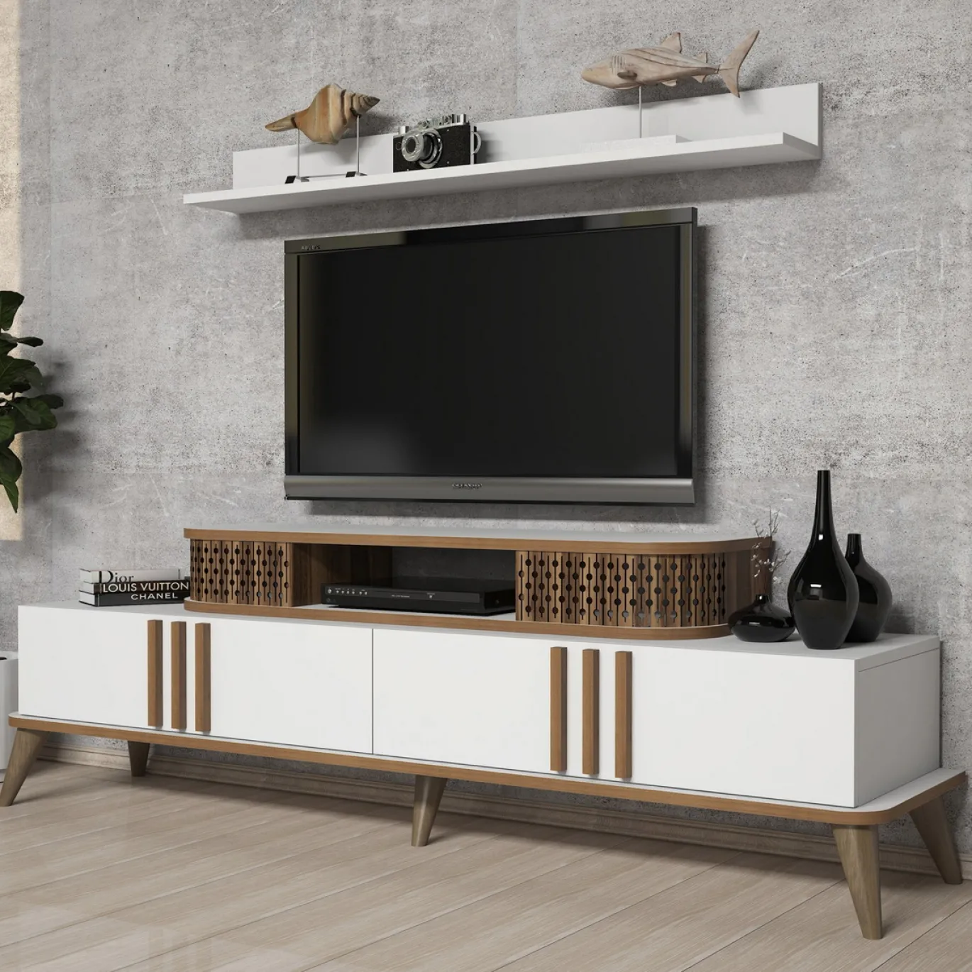 Tv-meubel Eylul Wit met Wandplank