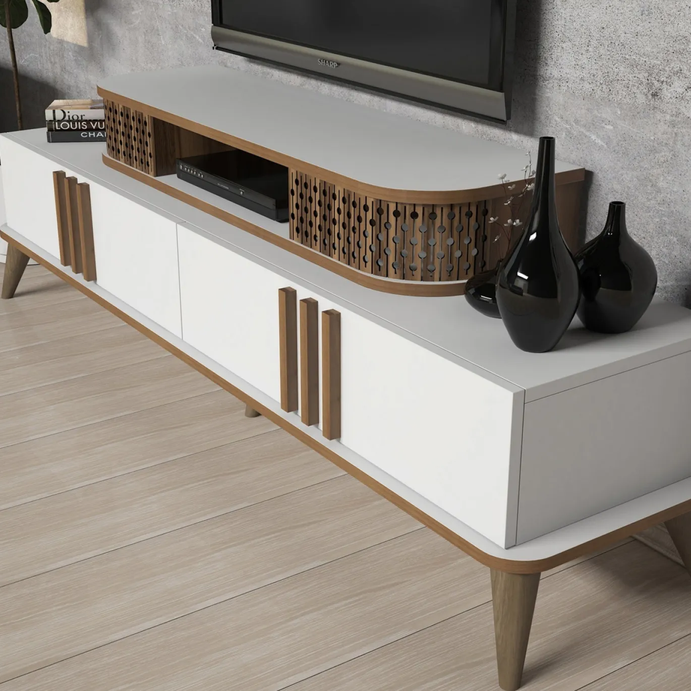 Tv-meubel Eylul Wit met Wandplank