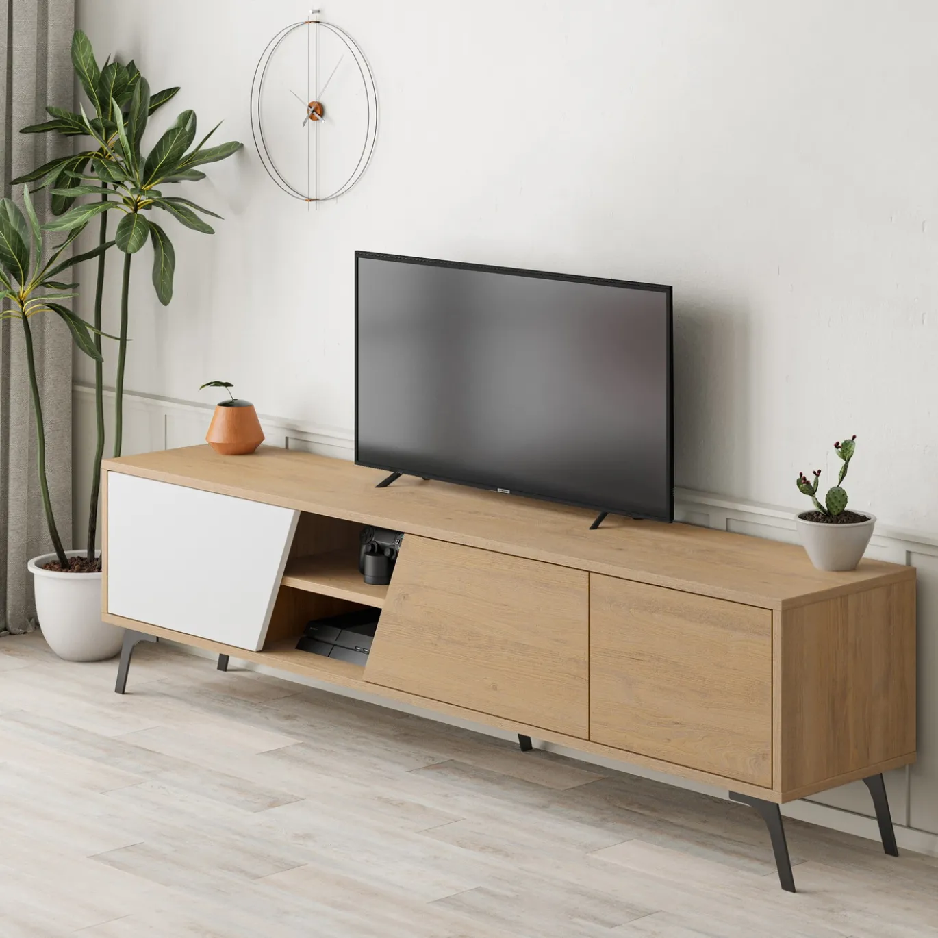 Tv-meubel Fiona Naturel/Wit 180cm