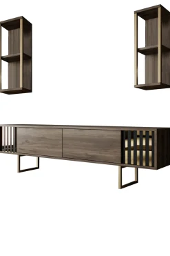 Tv-meubel Gold Line Walnoot met Wandschappen