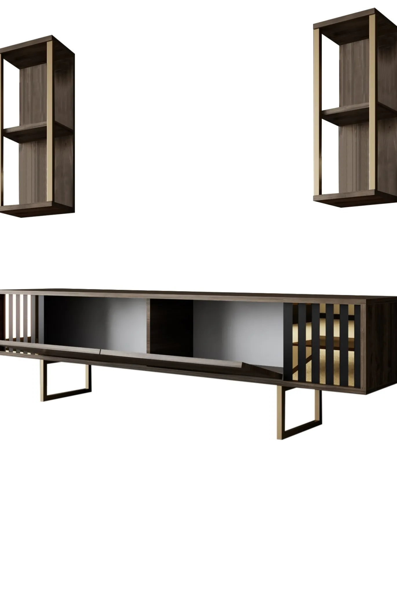 Tv-meubel Gold Line Walnoot met Wandschappen