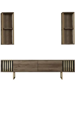 Tv-meubel Gold Line Walnoot met Wandschappen