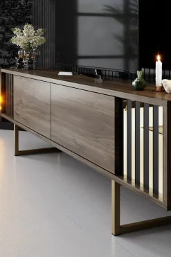 Tv-meubel Gold Line Walnoot met Wandschappen